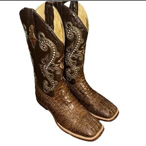 Ferrini Stampede Caiman Mens 9.5 D Brown Leather Croc Print Western Cowboy Boots